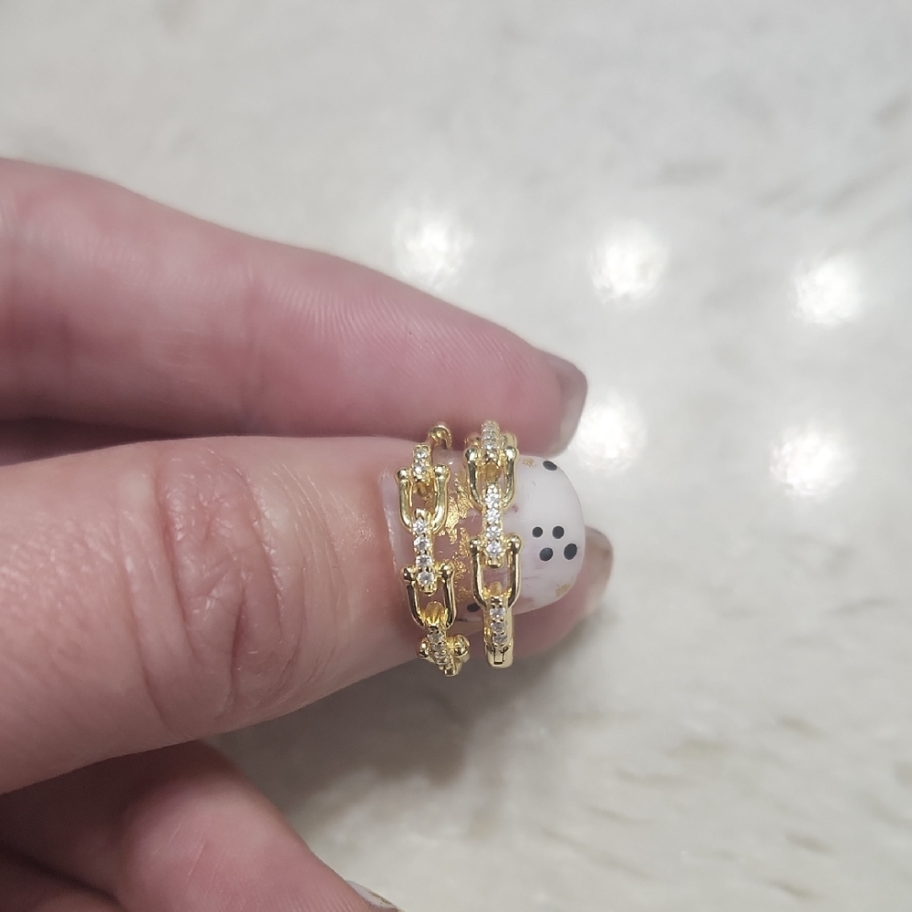 925 Gold Plated Chain Link Hoop Earrings with Sparkling Accents